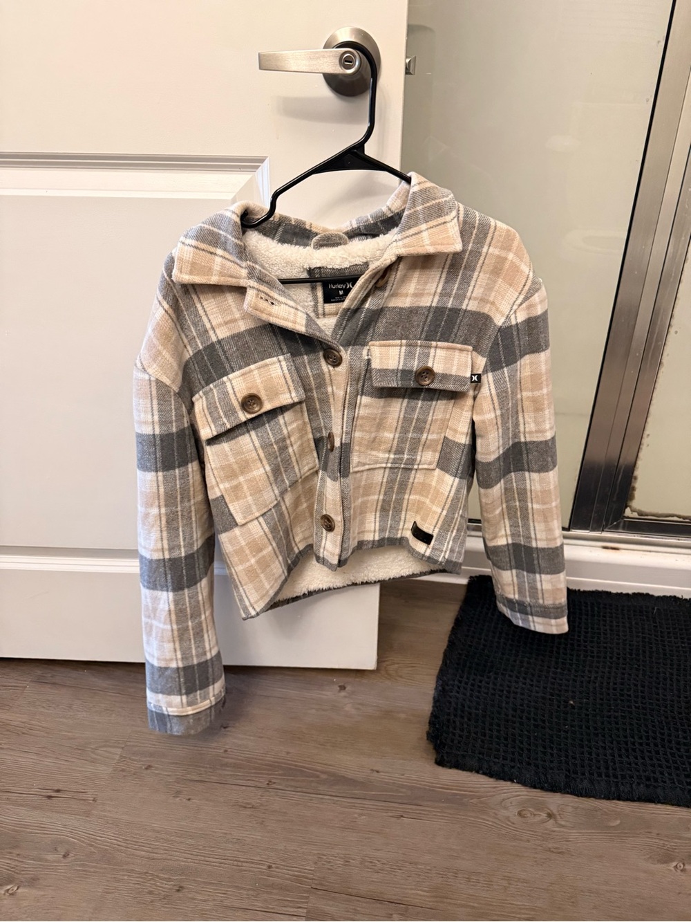 Hurley Beige & Gray Plaid Sherpa-Lined Kids Jean Jacket